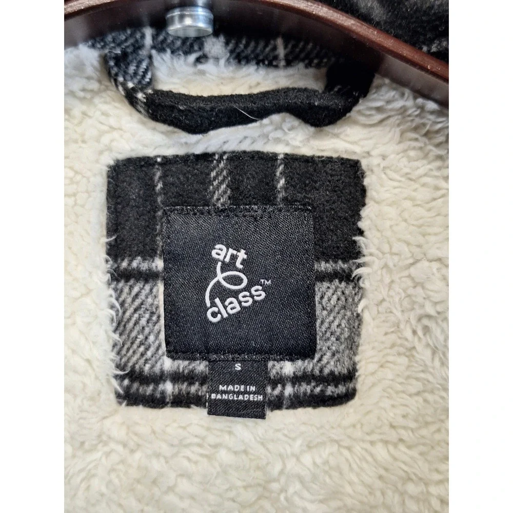 Art‎ Class Shacket Boys S Black White Plaid Lined Flannel Shirt Jacket Cozy